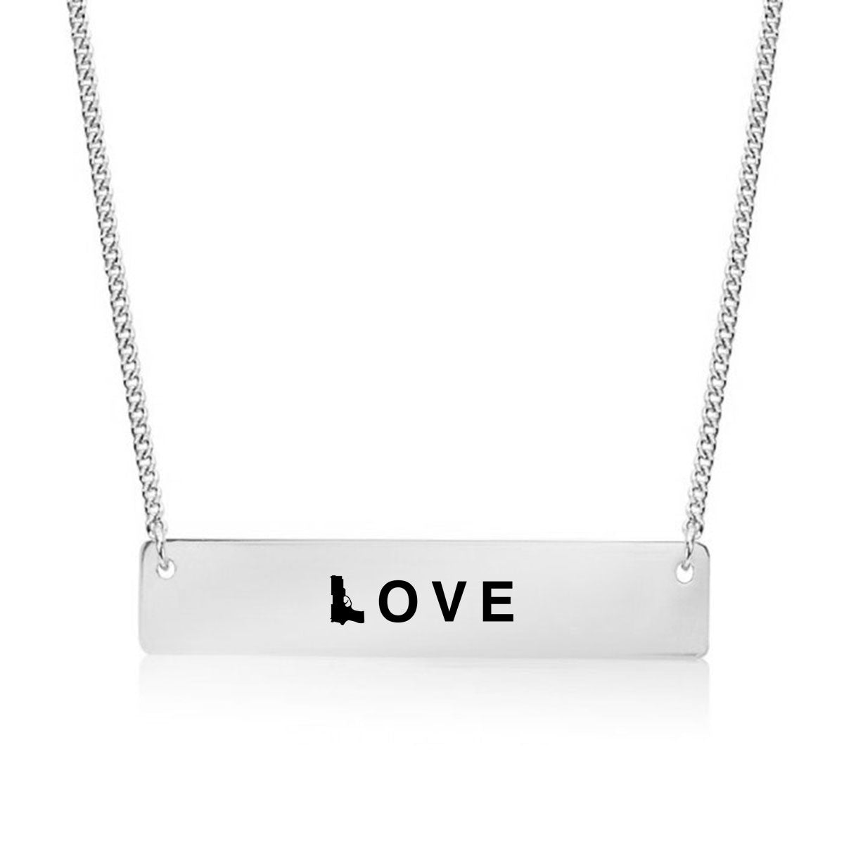 Silver Gun Love Bar Necklace