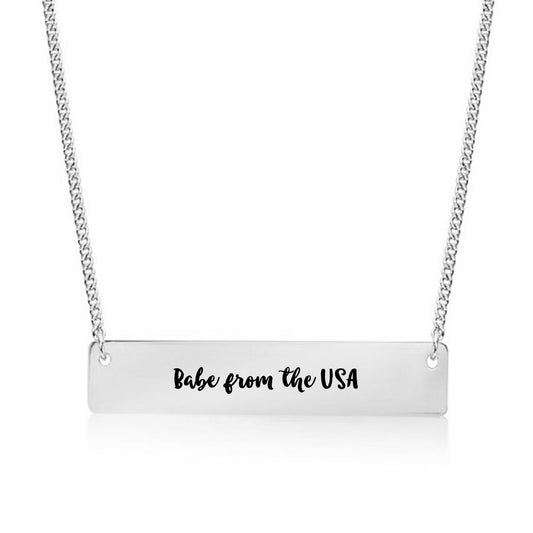 Silver Babe from the USA Bar Necklace