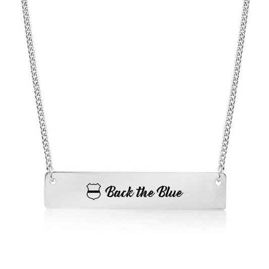Silver Back the Blue - Police Support Bar Necklace