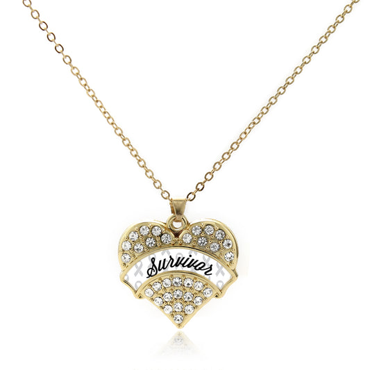 Gold White and Black Survivor Pave Heart Charm Classic Necklace