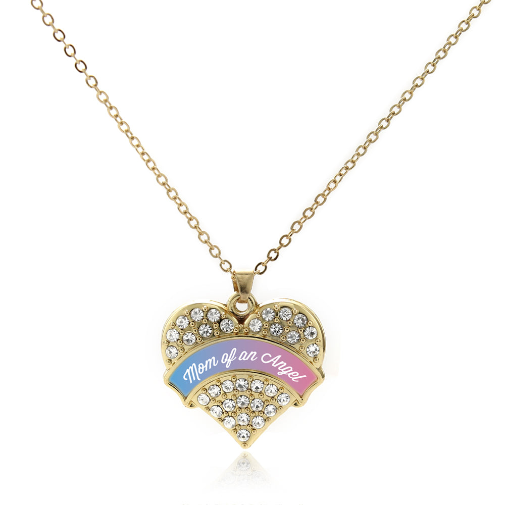 Gold Mom of an Angel Pave Heart Charm Classic Necklace