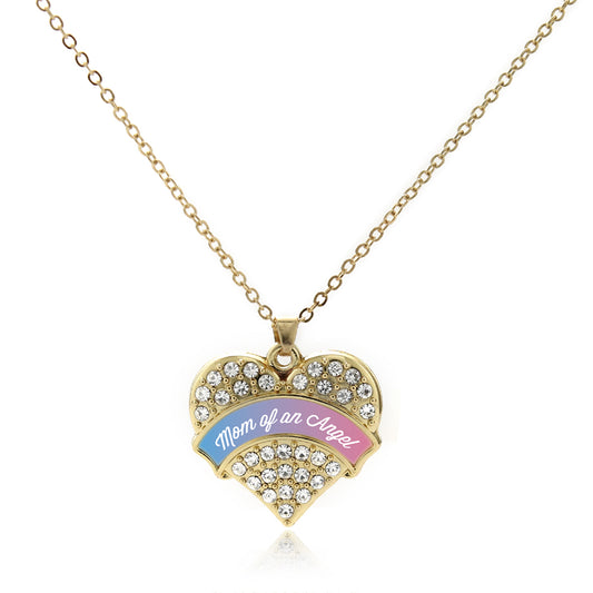 Gold Mom of an Angel Pave Heart Charm Classic Necklace