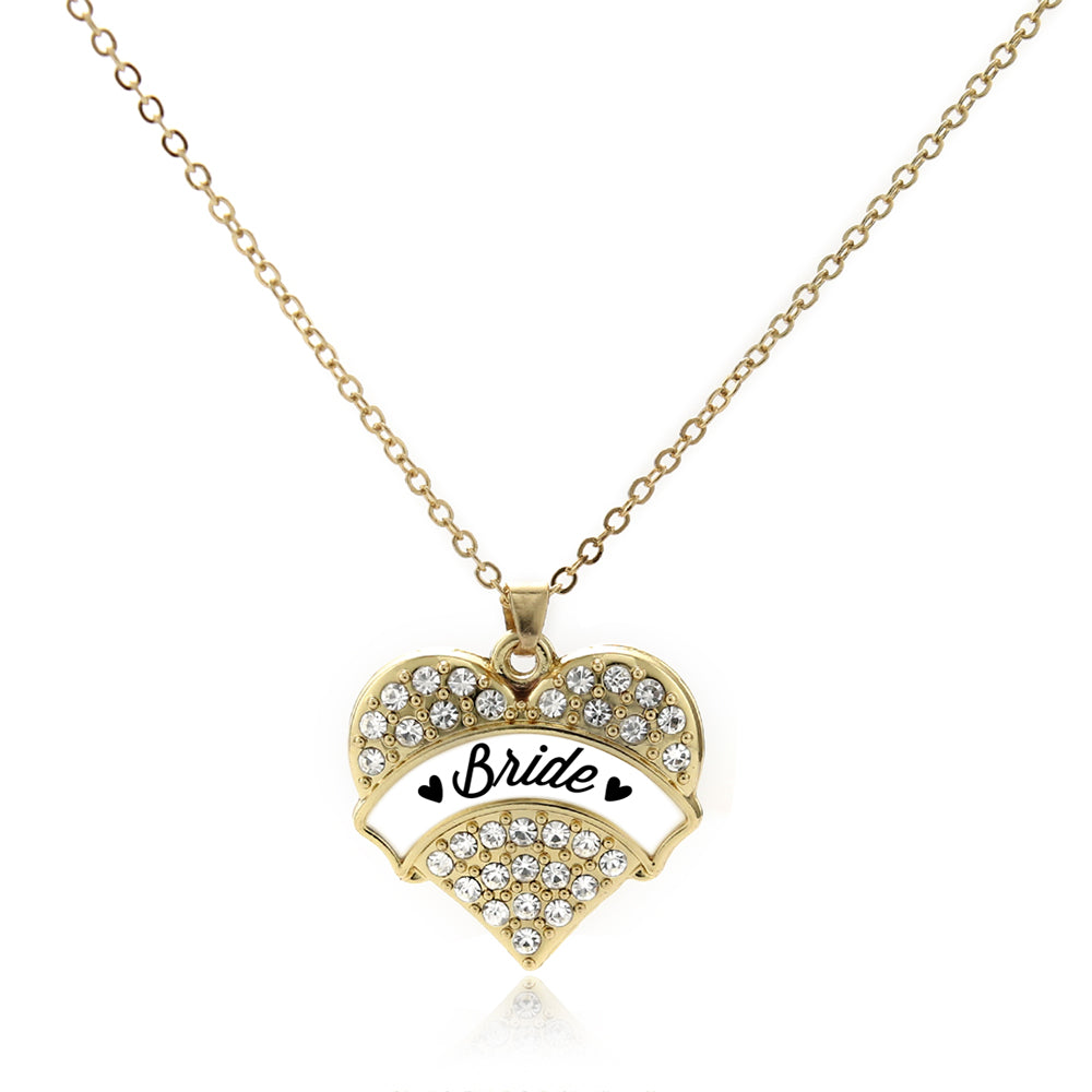 Gold Black and White Bride Pave Heart Charm Classic Necklace