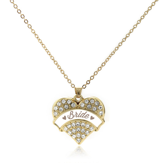 Gold Brown and White Bride Pave Heart Charm Classic Necklace