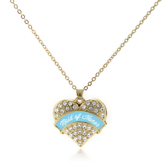 Gold Light Blue Maid of Honor Pave Heart Charm Classic Necklace