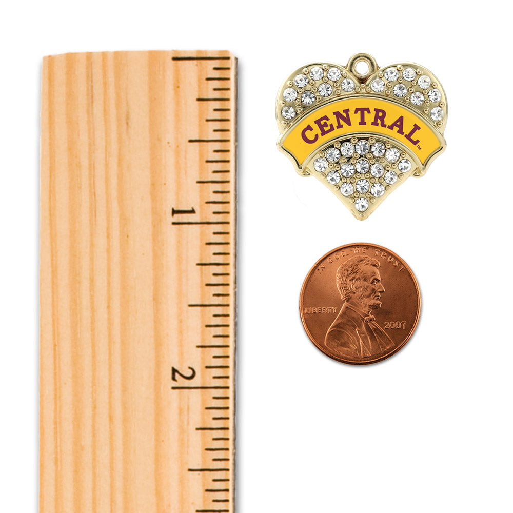 Gold Central Michigan [NCAA] Pave Heart Charm Classic Necklace