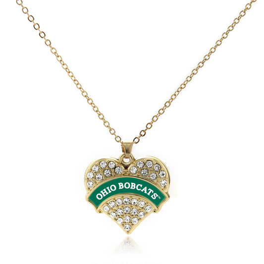 Gold Ohio University Bobcats [NCAA] Pave Heart Charm Classic Necklace