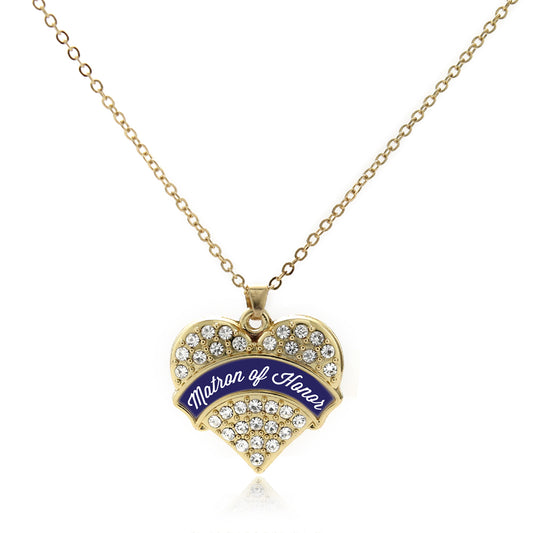 Gold Navy Blue Matron of Honor Pave Heart Charm Classic Necklace