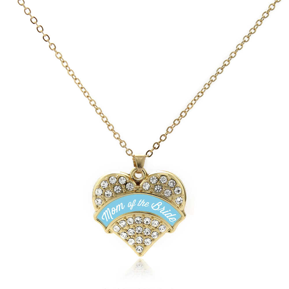 Gold Light Blue Mom of the Bride Pave Heart Charm Classic Necklace