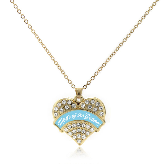 Gold Light Blue Mom of the Groom Pave Heart Charm Classic Necklace