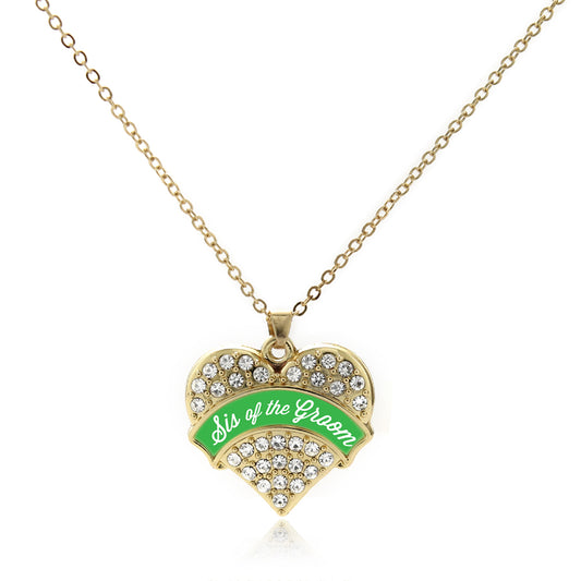 Gold Emerald Green Sis of the Groom Pave Heart Charm Classic Necklace