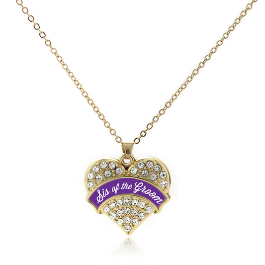 Gold Purple Sis of the Groom Pave Heart Charm Classic Necklace