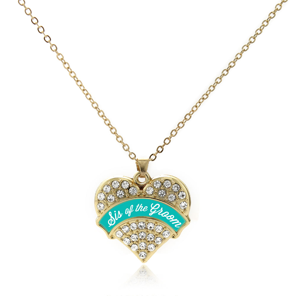 Gold Teal Sis of the Groom Pave Heart Charm Classic Necklace