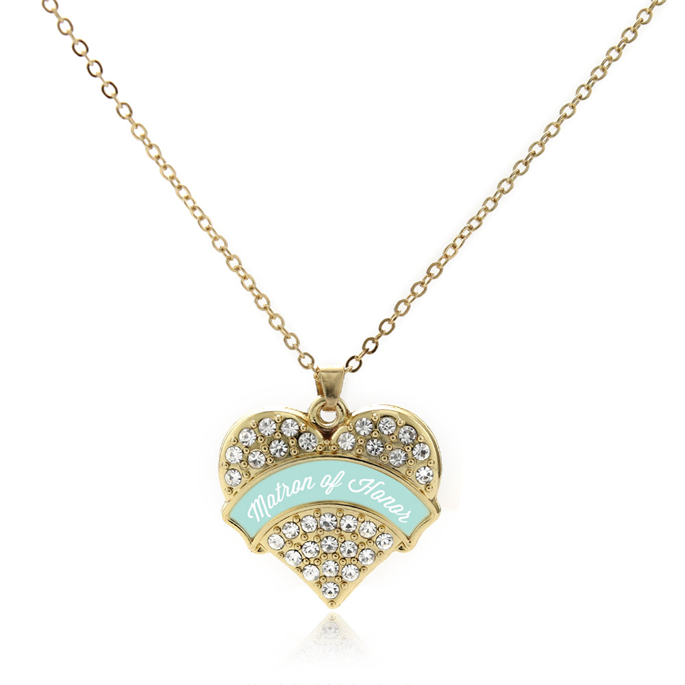 Gold Mint Matron of honor Pave Heart Charm Classic Necklace