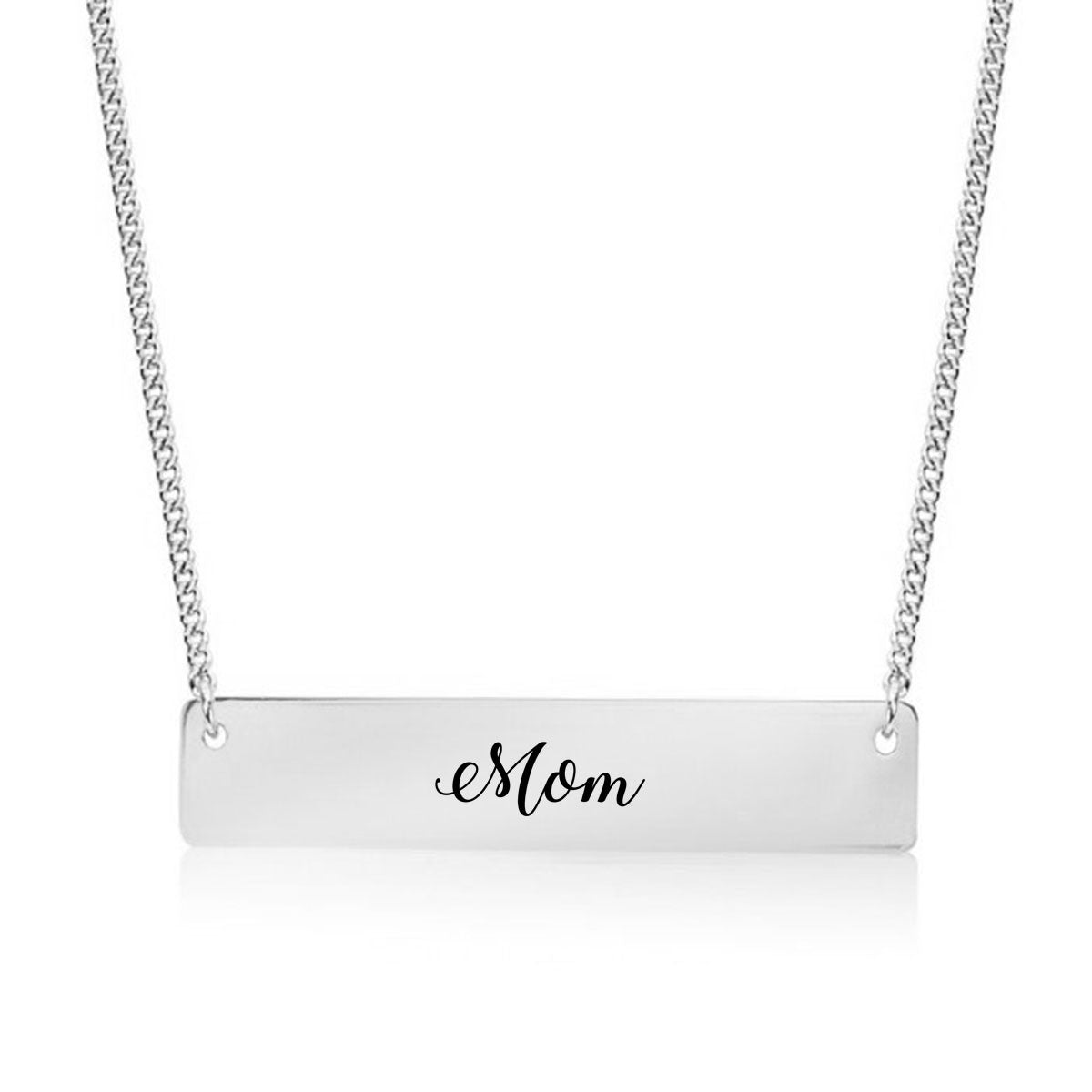 Silver Mom - Script Bar Necklace