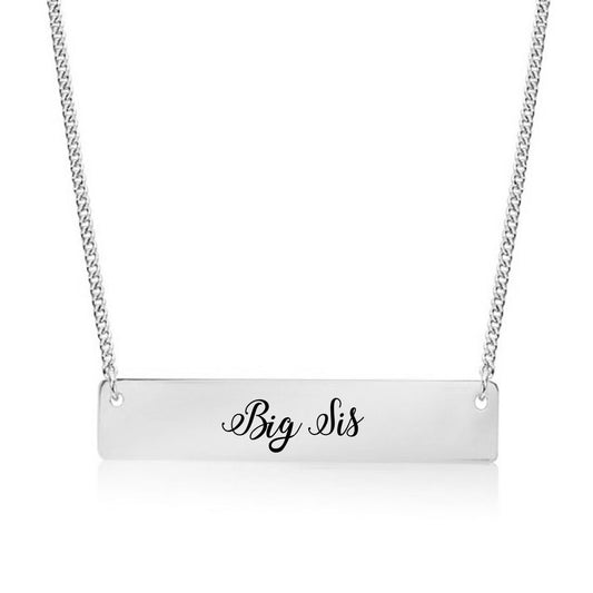 Silver Big Sis - Script Bar Necklace