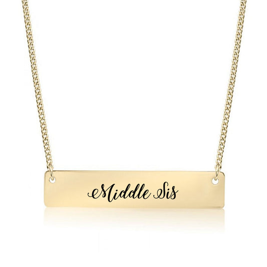 Gold MIddle SIs - Script Bar Necklace