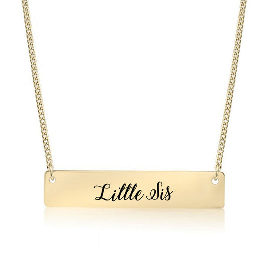 Gold Little Sis - Script Bar Necklace