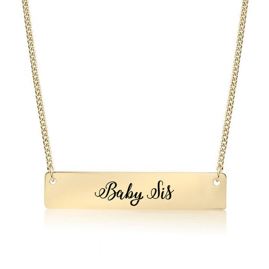 Gold Baby Sis - Script Bar Necklace