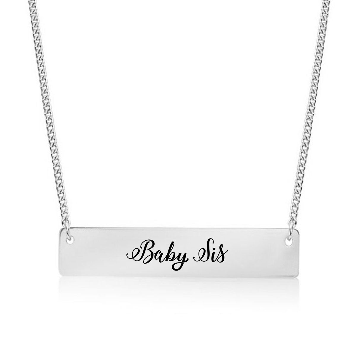 Silver Baby Sis - Script Bar Necklace