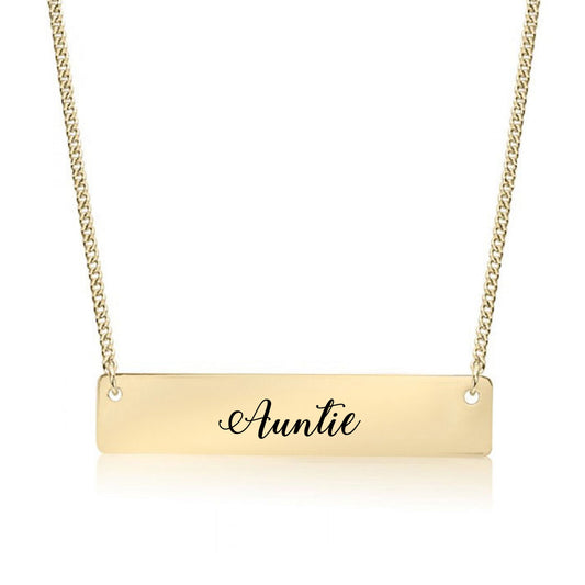 Gold Auntie - Script Bar Necklace