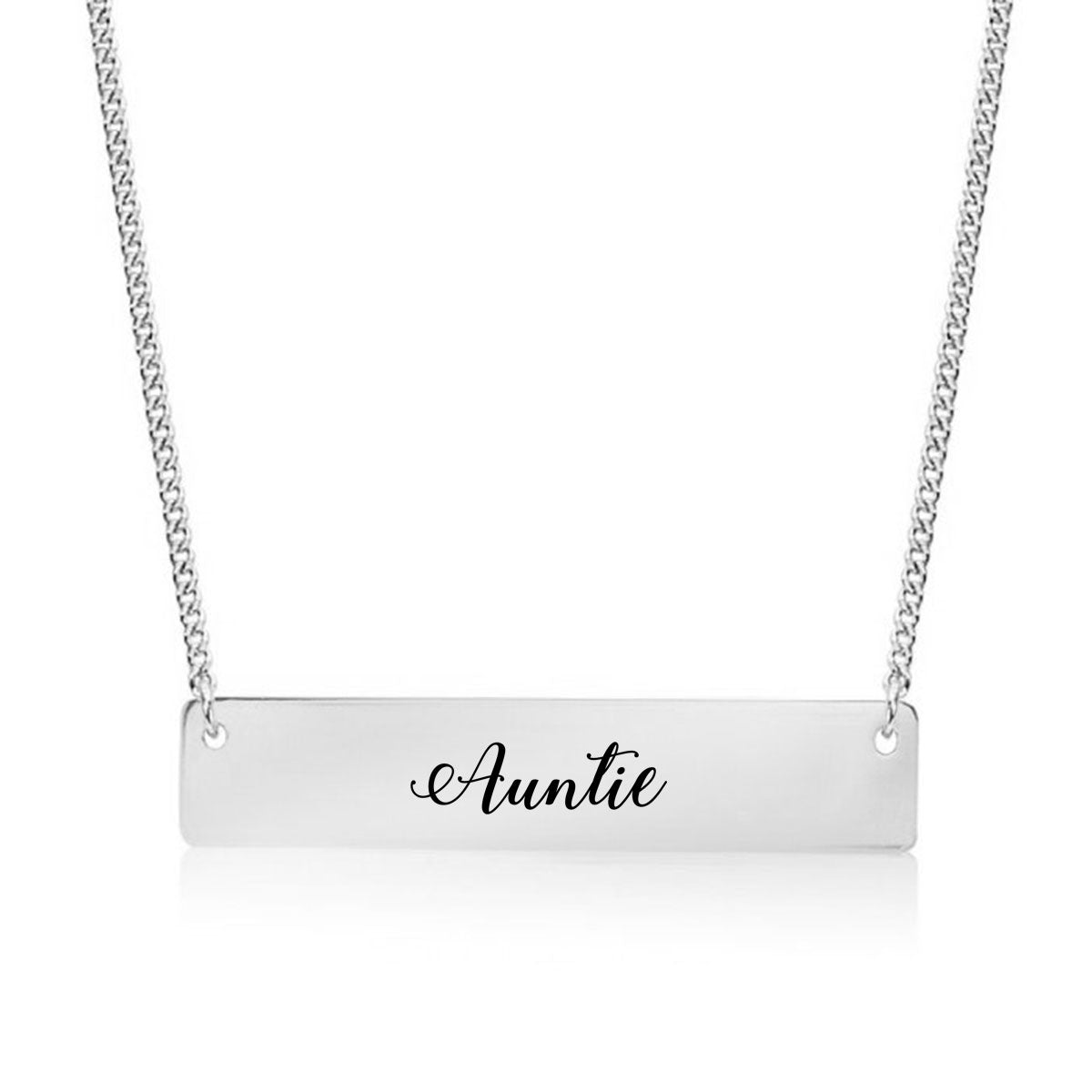Silver Auntie - Script Bar Necklace