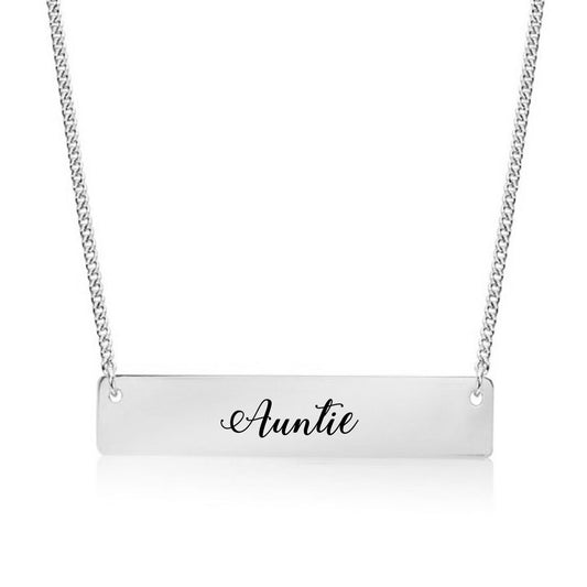 Silver Auntie - Script Bar Necklace