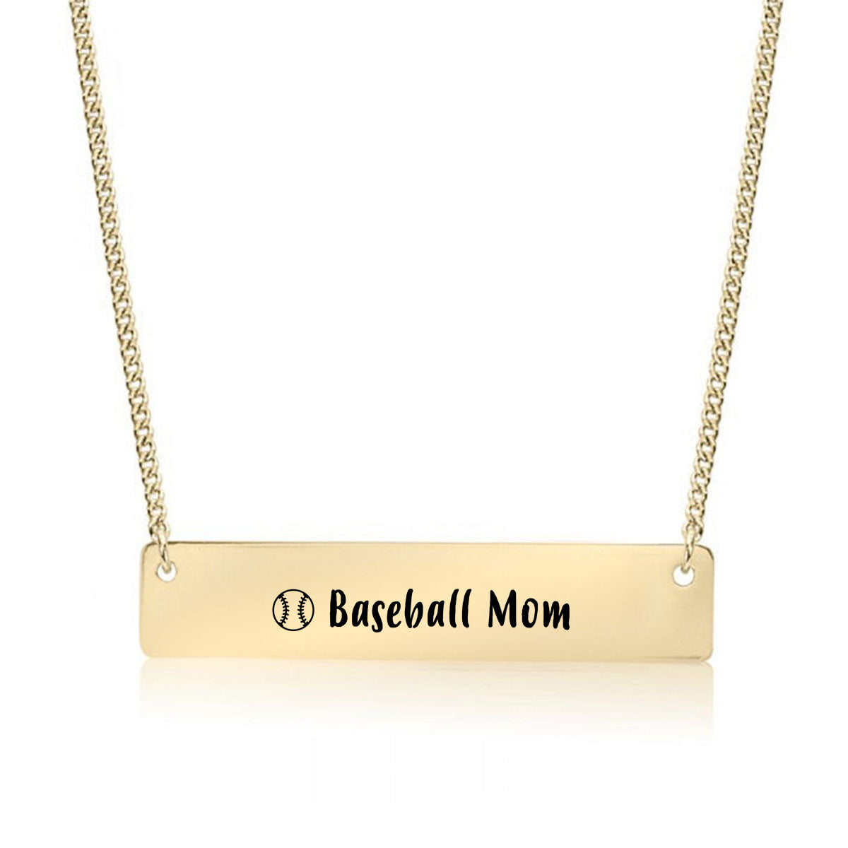 Gold Baseball Mom Bar Necklace