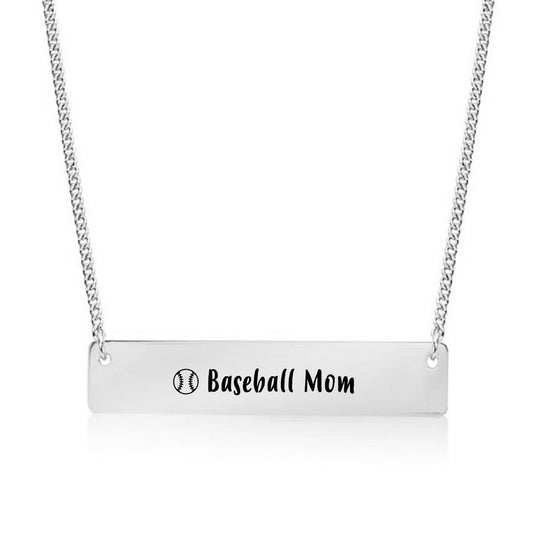 Silver Baseball Mom Bar Necklace