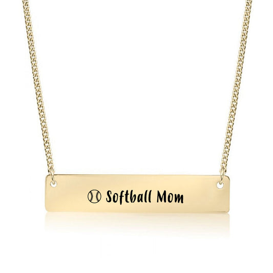 Gold Softball Mom Bar Necklace
