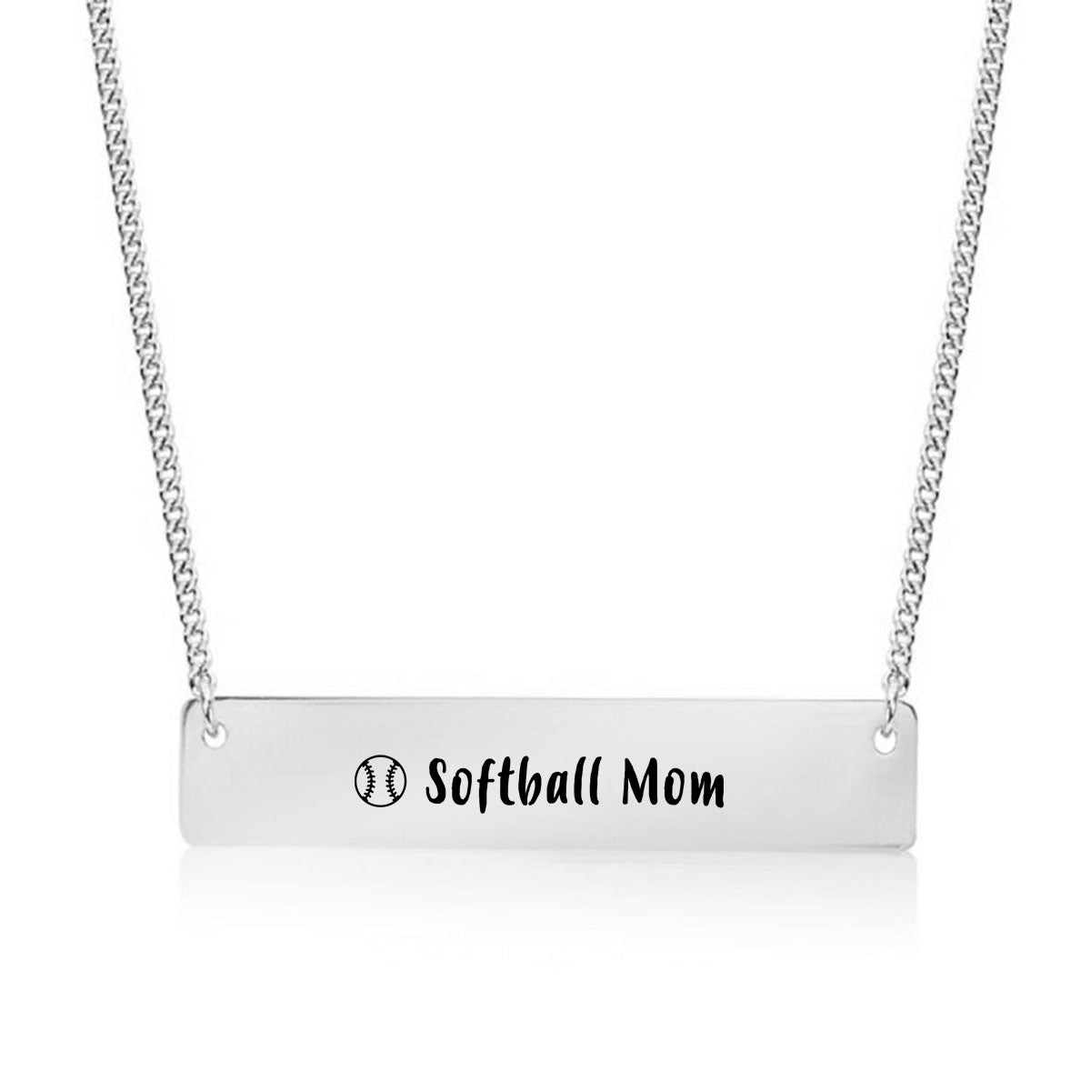Silver Softball Mom Bar Necklace