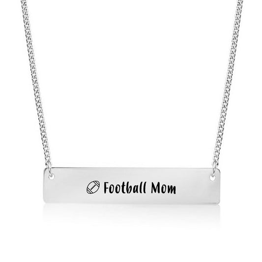 Silver Football Mom Bar Necklace