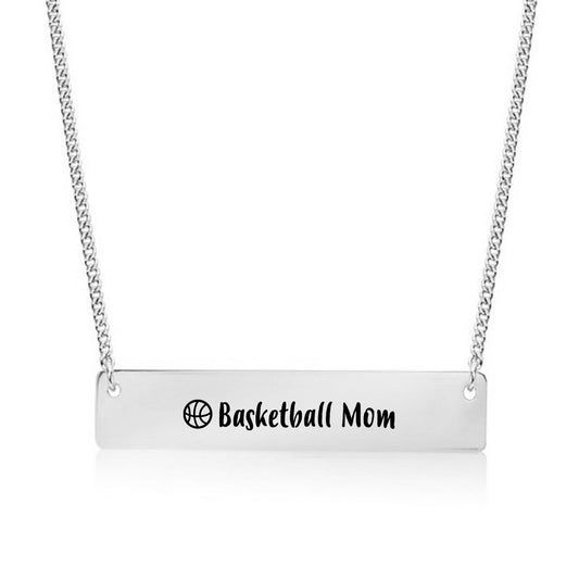 Silver Basketball Mom Bar Necklace