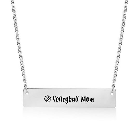 Silver Volleyball Mom Bar Necklace