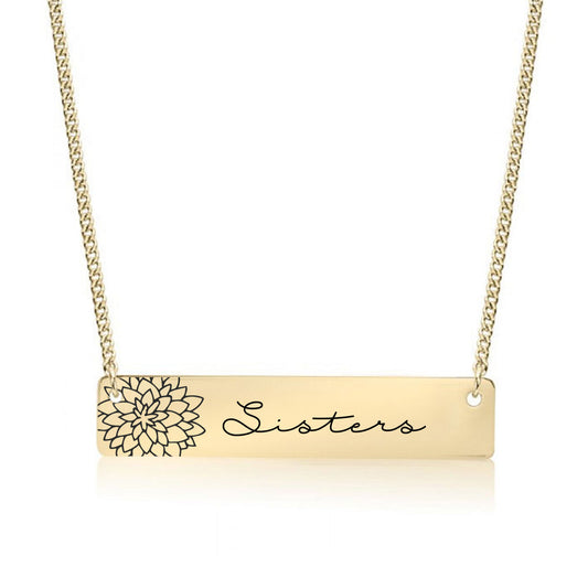 Gold Sisters are Like Flowers Bar Necklace