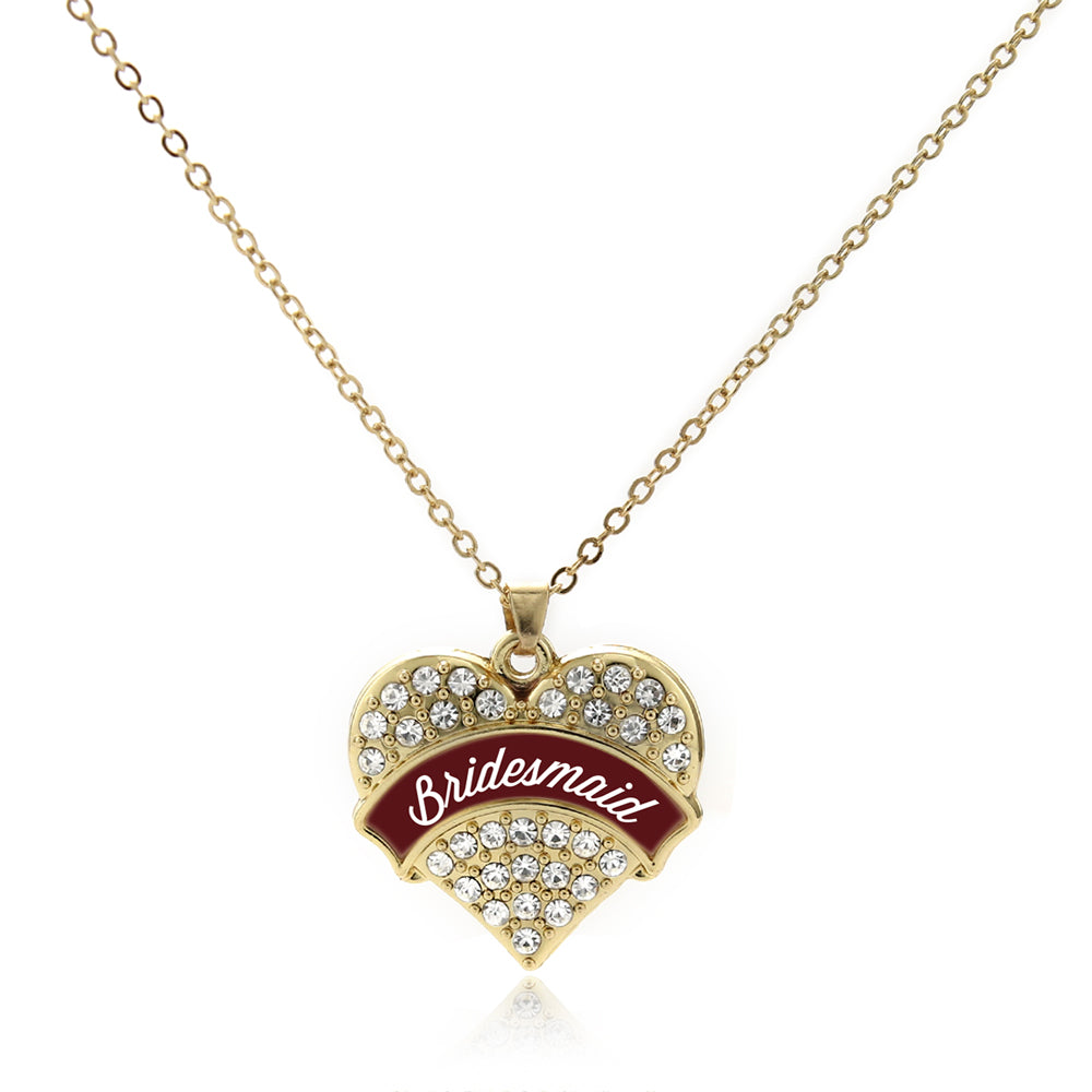 Gold Burgundy Bridesmaid Pave Heart Charm Classic Necklace