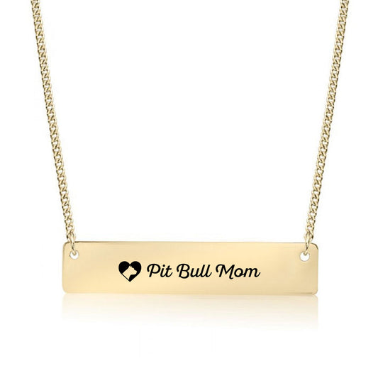 Gold Pit Bull Mom Bar Necklace