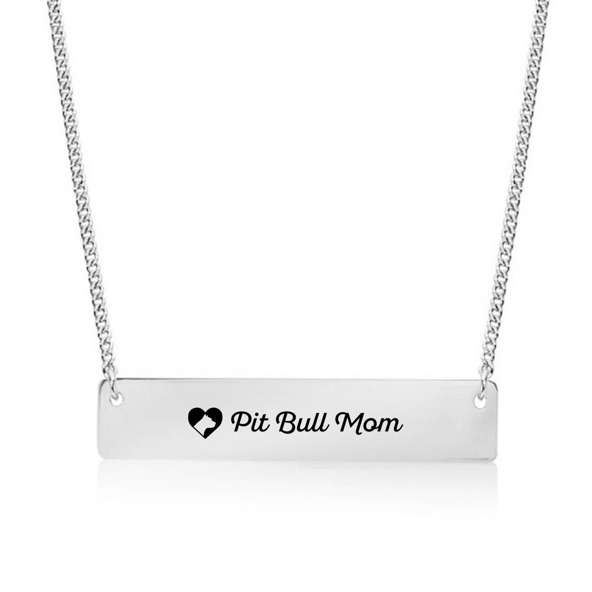 Silver Pit Bull Mom Bar Necklace