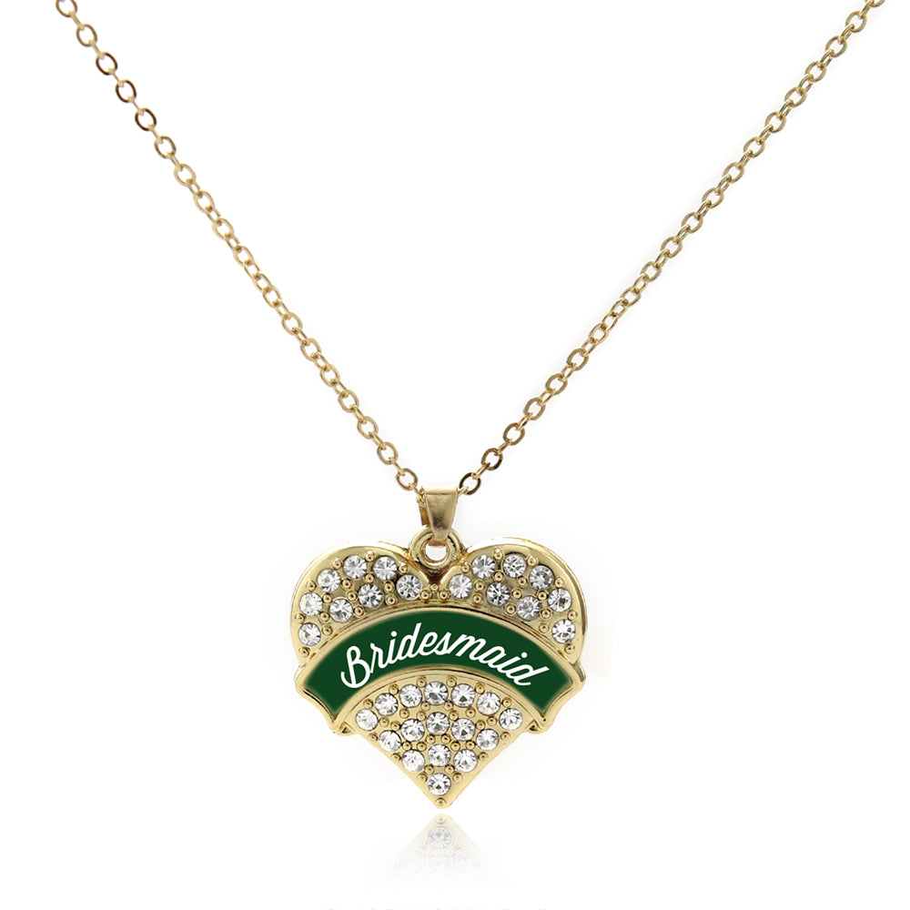 Gold Forest Green Bridesmaid Pave Heart Charm Classic Necklace