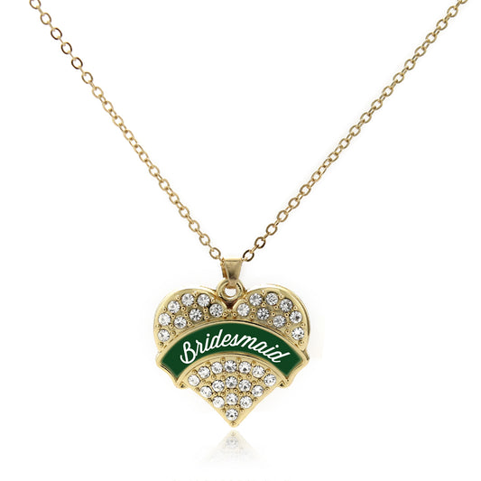 Gold Forest Green Bridesmaid Pave Heart Charm Classic Necklace