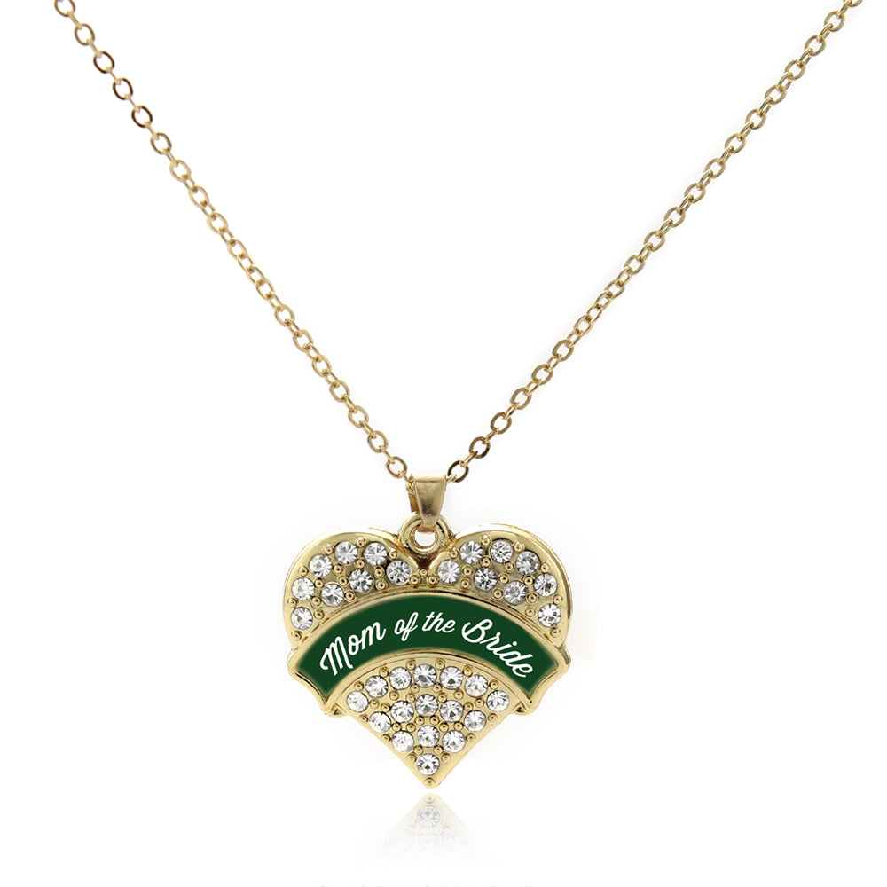 Gold Forest Green Mom of Bride Pave Heart Charm Classic Necklace