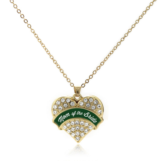 Gold Forest Green Mom of Bride Pave Heart Charm Classic Necklace