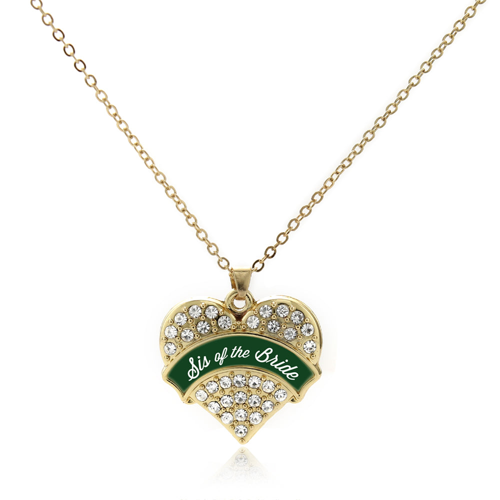 Gold Forest Green Sis of Bride Pave Heart Charm Classic Necklace