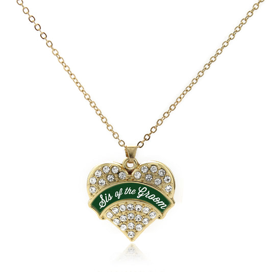 Gold Forest Green Sis of Groom Pave Heart Charm Classic Necklace