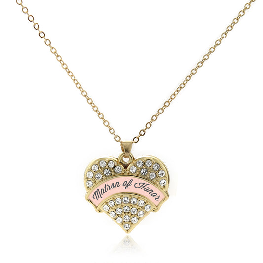 Gold Nude Matron of Honor Pave Heart Charm Classic Necklace