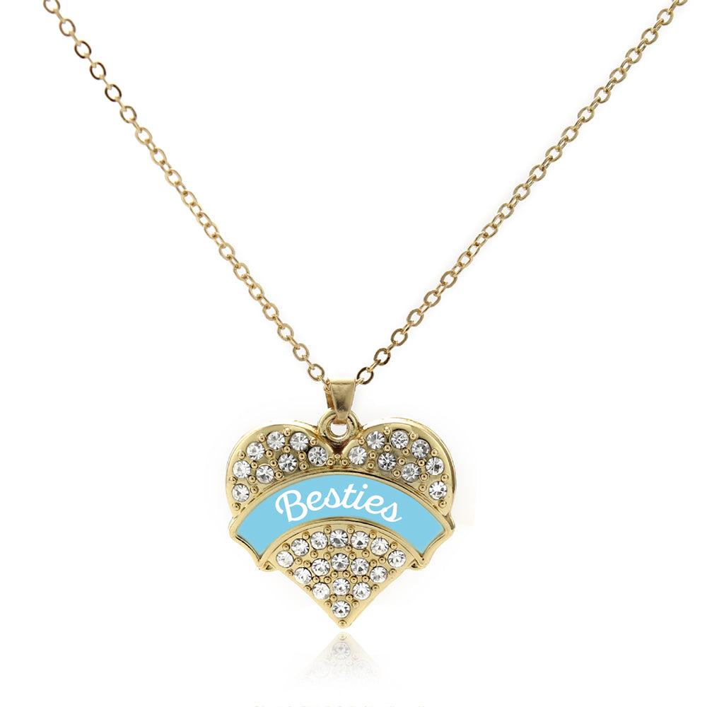Gold Light Blue Besties Pave Heart Charm Classic Necklace