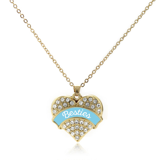 Gold Light Blue Besties Pave Heart Charm Classic Necklace