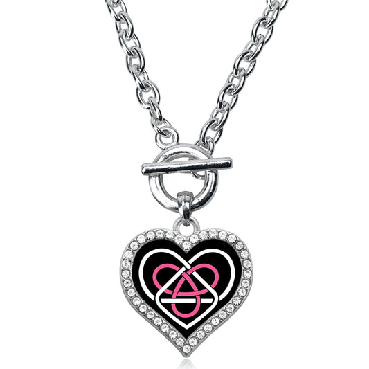 Silver Celtic Sisters Knot Open Heart Charm Toggle Necklace