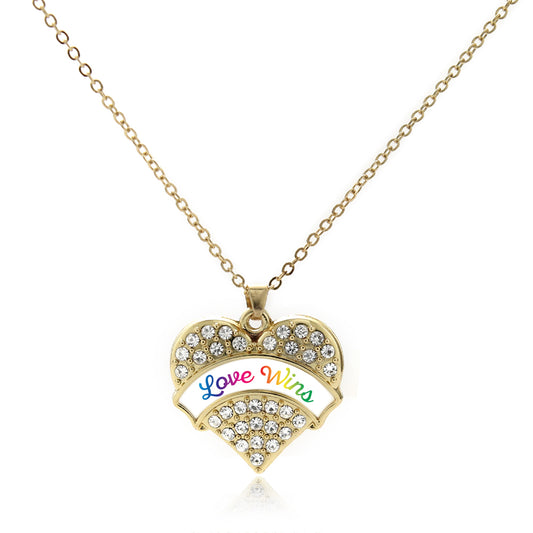 Gold Love Wins Pave Heart Charm Classic Necklace