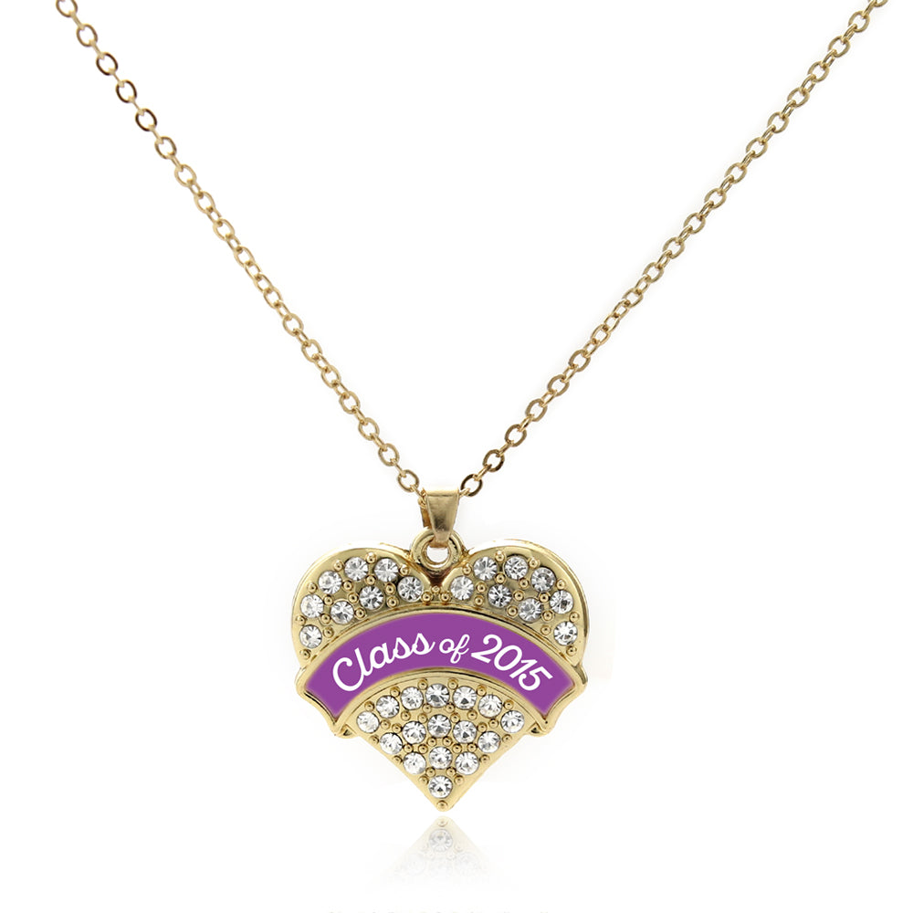 Gold Class of 2015 - Purple Pave Heart Charm Classic Necklace